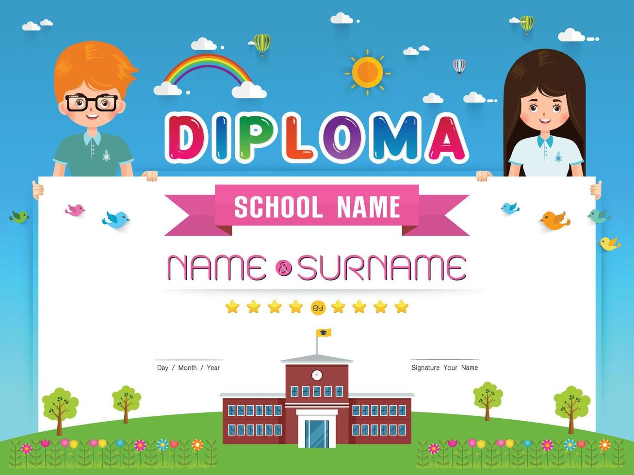 Certificate kids diploma vector