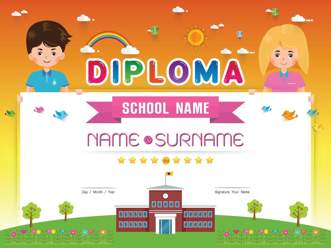 Certificate kids diploma vector