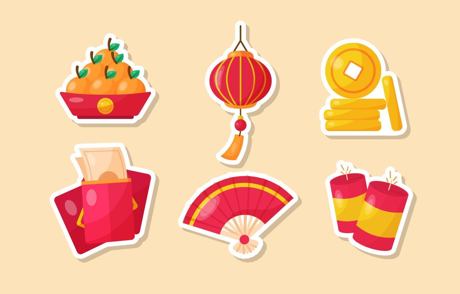 Cute Chinese New Year Items Sticker Set vector