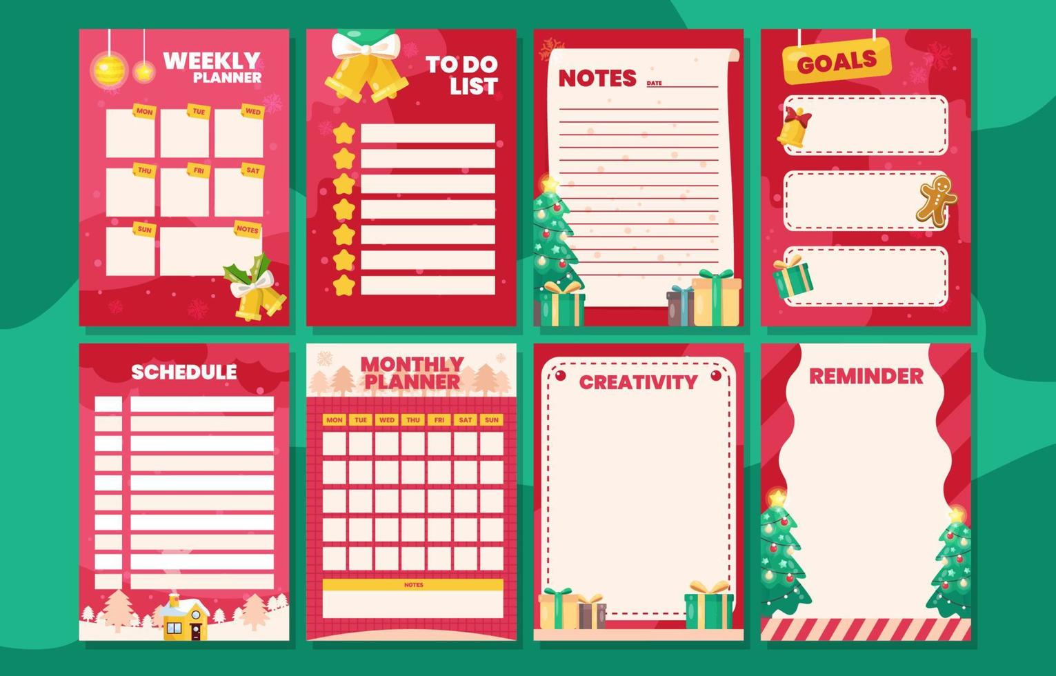 Cute Christmas Journal Template Set vector