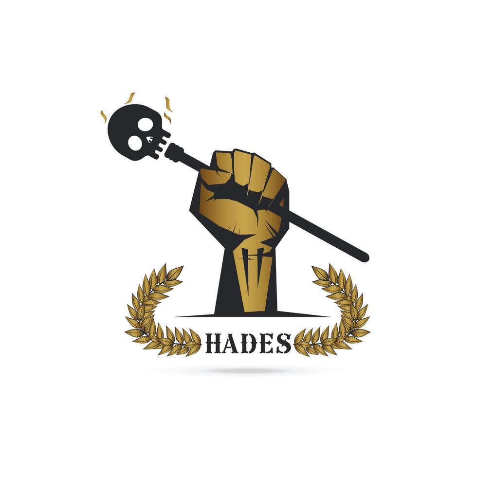 Logo  hand holding  skull wand of greek god Hades vector