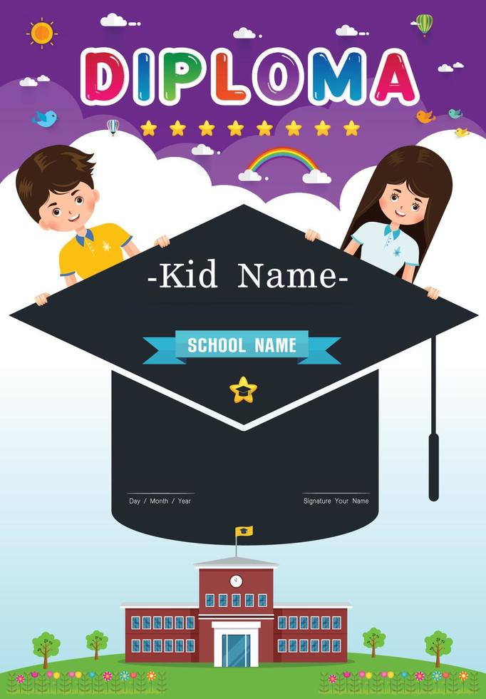 certificado niños diploma ilustración vectorial. vector