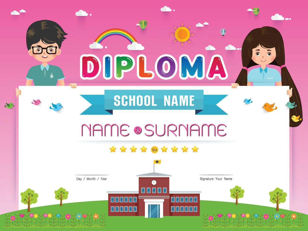 Certificate kids diploma vector