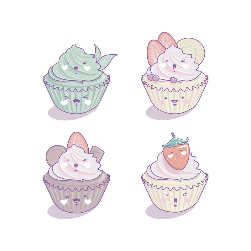 cupcake personaje dibujos animados lindo estilo kawaii vector