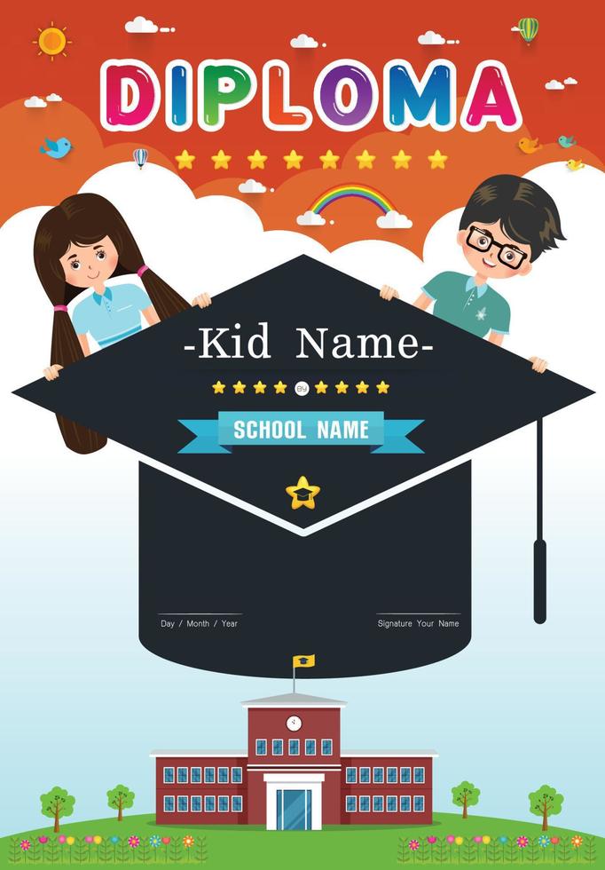 certificado niños diploma ilustración vectorial. vector