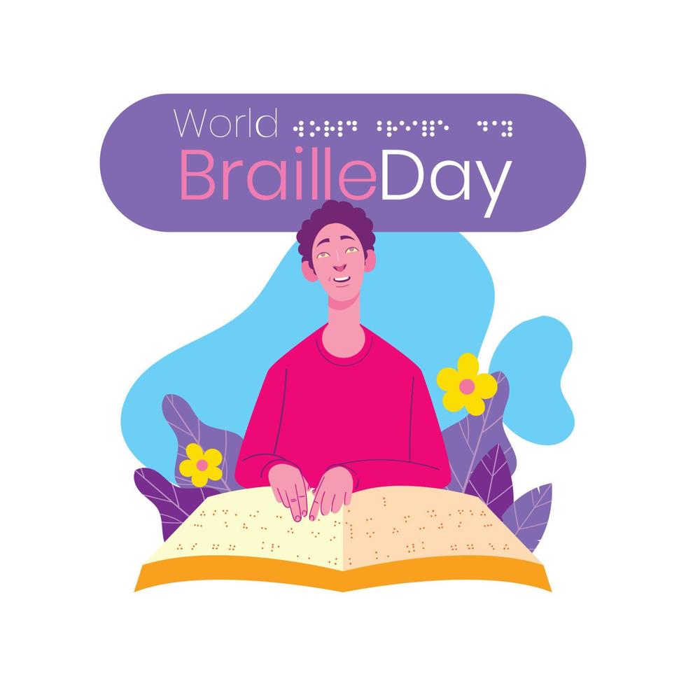 A Boy Reading Braille Book vector