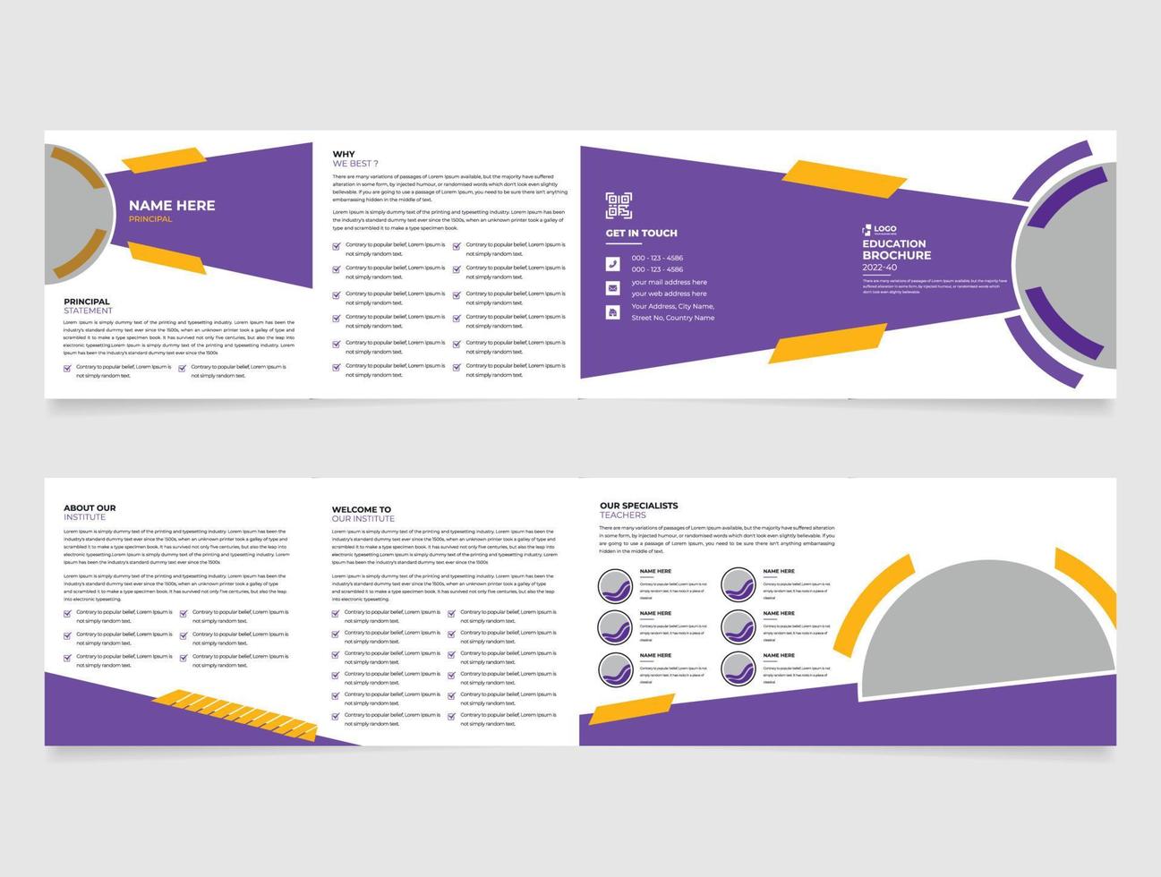 School admission square Fourfold brochure template. Kids back to school education admission Fourfold brochure vector