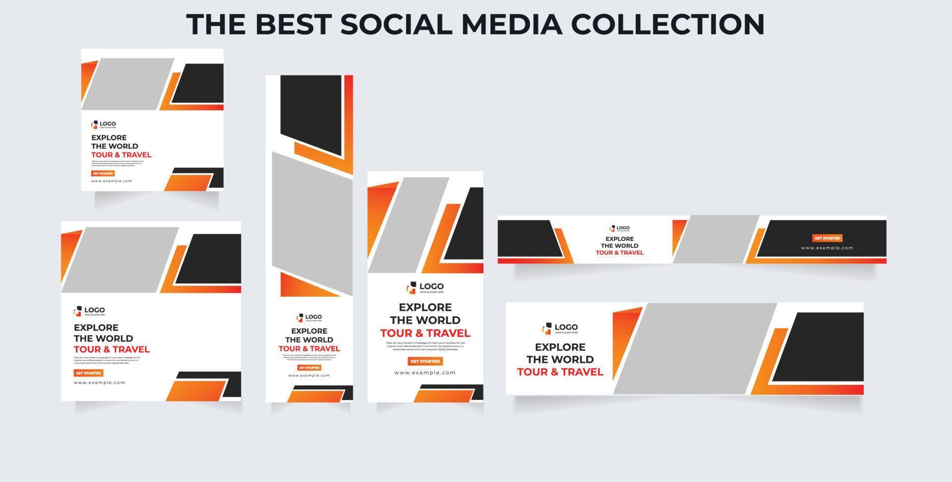 travel social media post for business marketing. Traveling and tour web banner with agency logo and icon vector