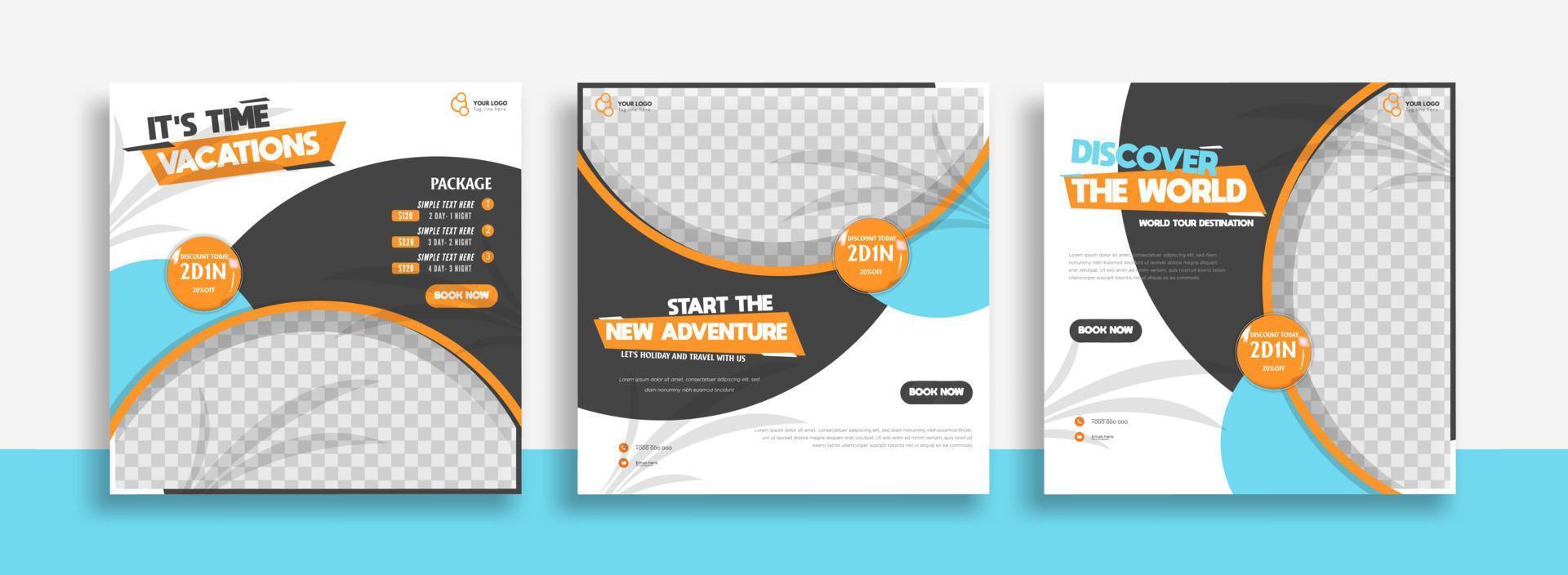 Traveling and holiday tour vacation for instant post or social media post banner ads promotion template vector