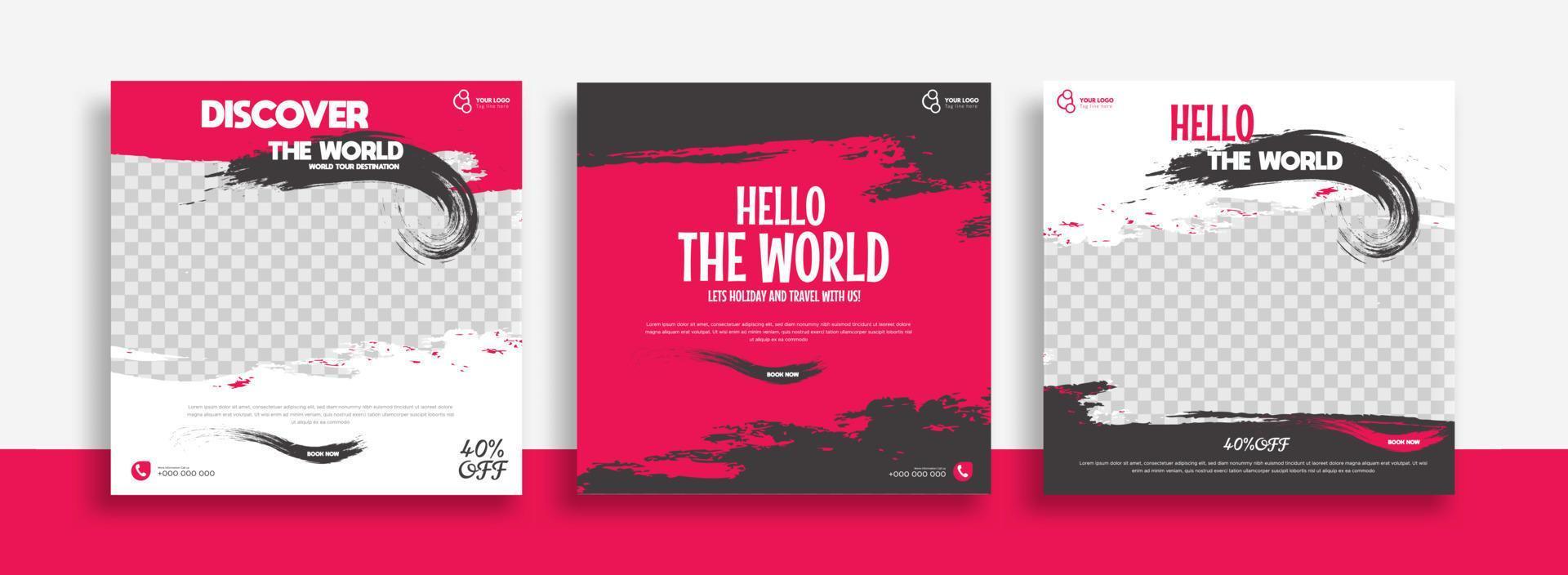 Traveling and holiday tour vacation for instant post or social media post banner ads promotion template vector