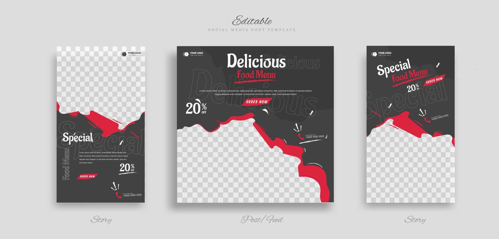 special original food delicious restaurant promotion menu content for social media post banner template. vector