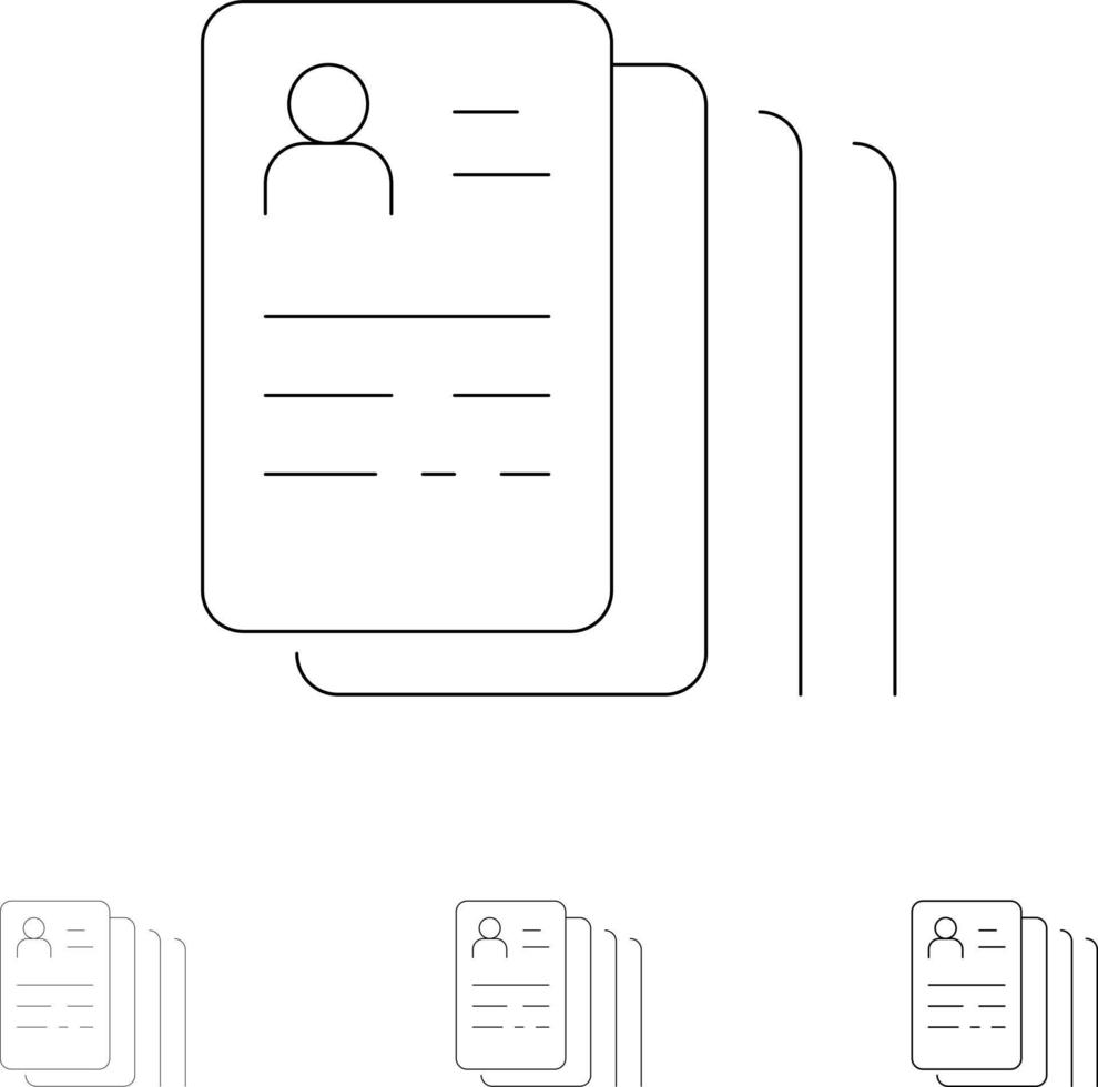 Document Find Job Search Bold and thin black line icon set vector