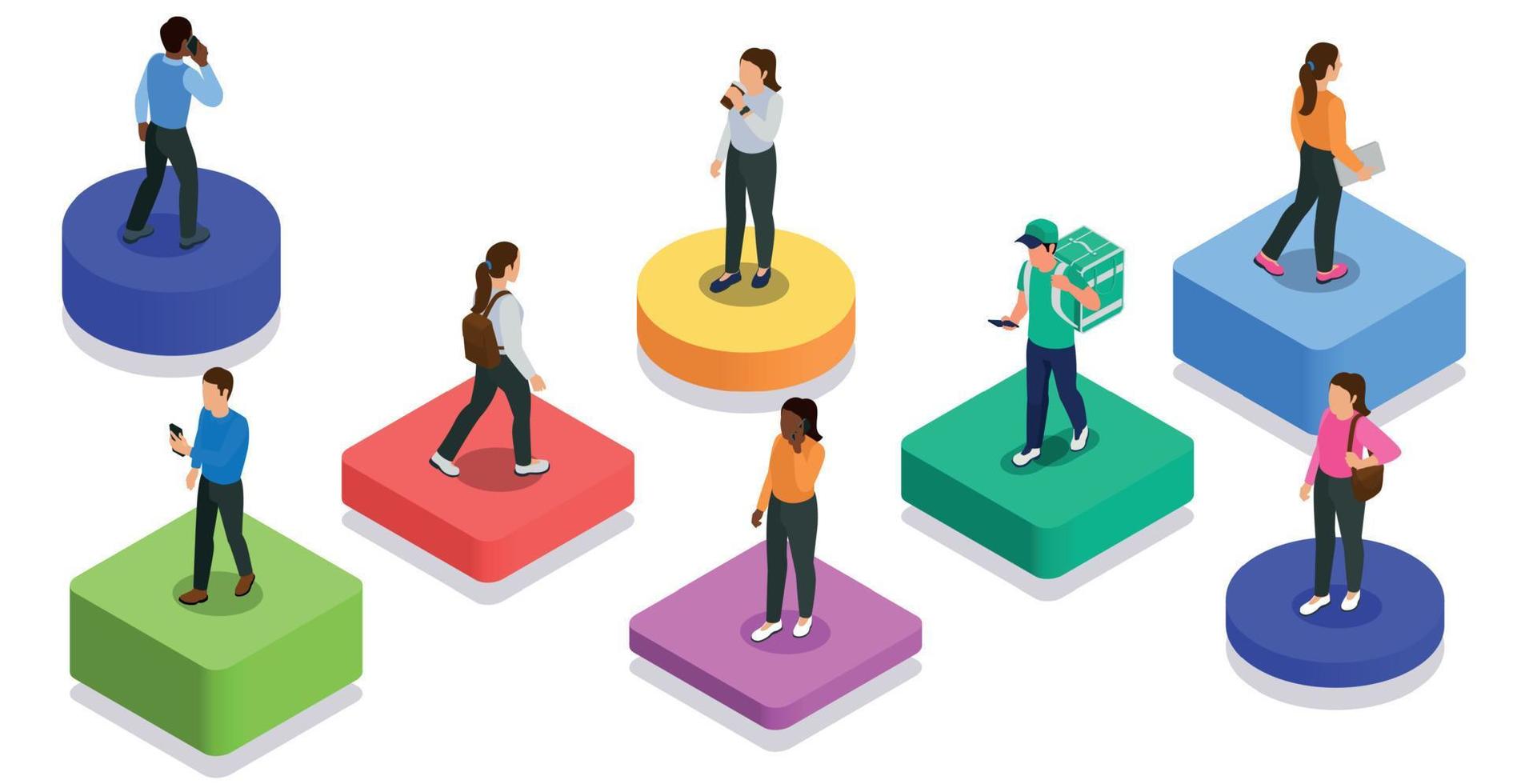 Walking People Isometric Concept vector