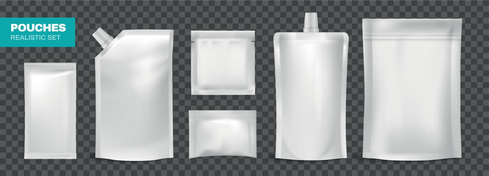 Realistic Pouches Transparent Set vector