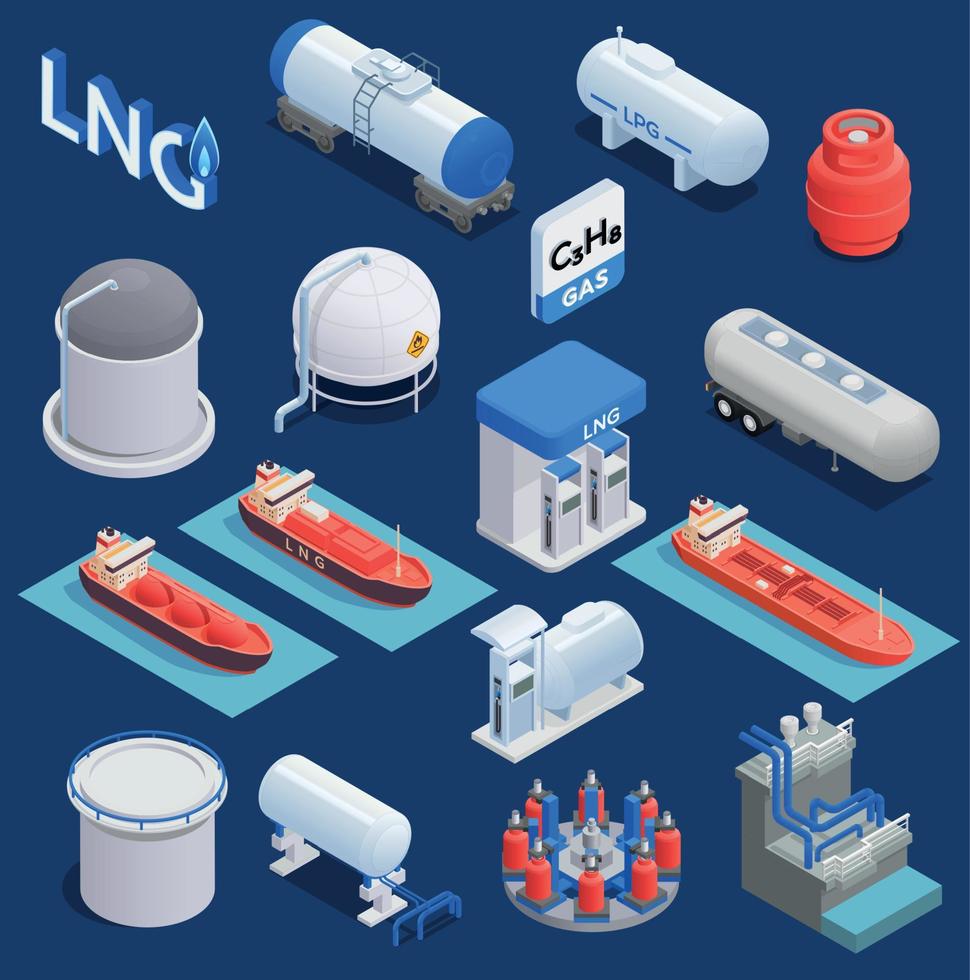 Gas Industry Equipment Isometric Set vector