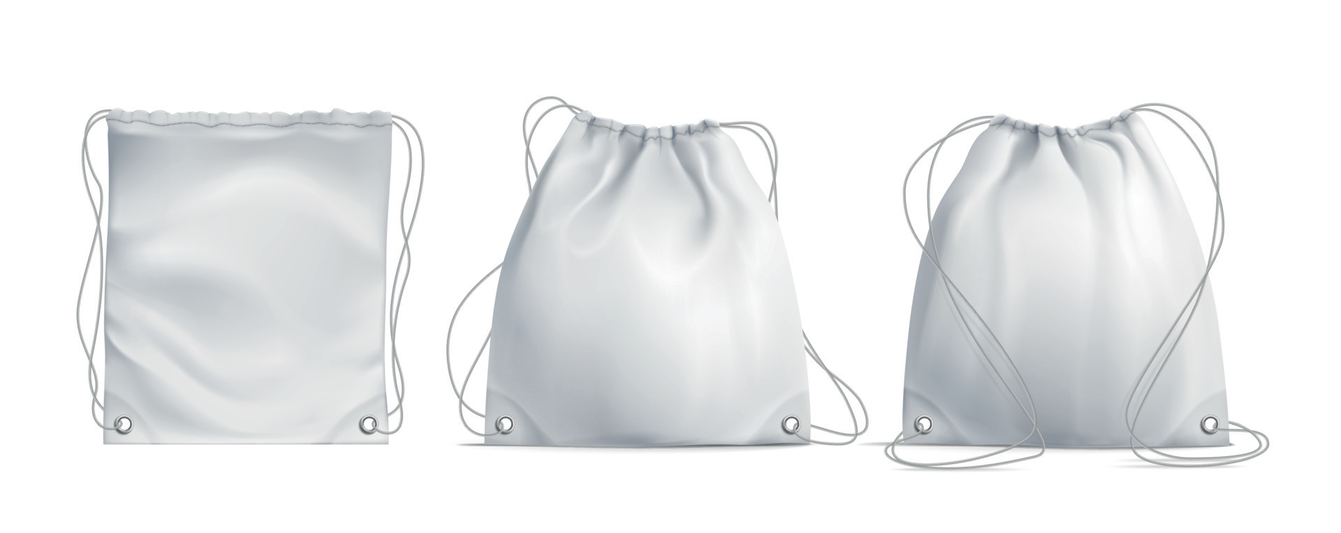 White Drawstring Bag Realistic Set 13436236 Vector Art at Vecteezy