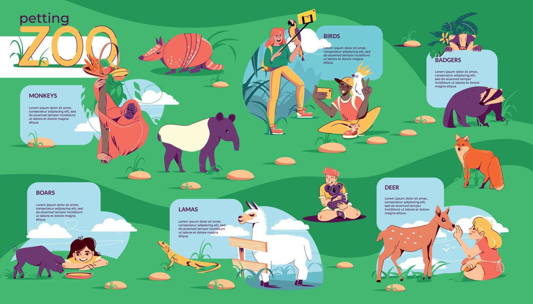 Petting Zoo Flat Infographics vector
