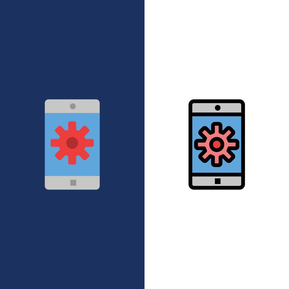 Application Mobile Mobile Application Setting  Icons Flat and Line Filled Icon Set Vector Blue Backg