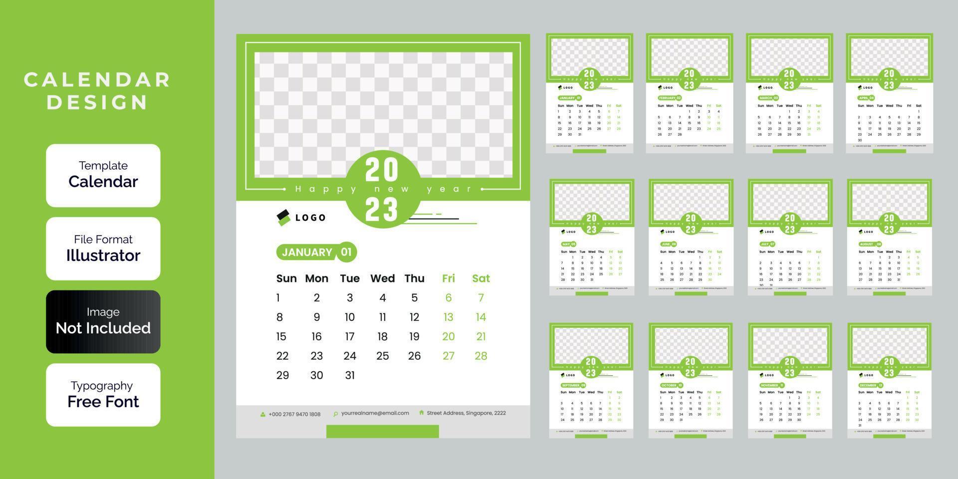 feliz año nuevo diseño de calendario 2023 vector