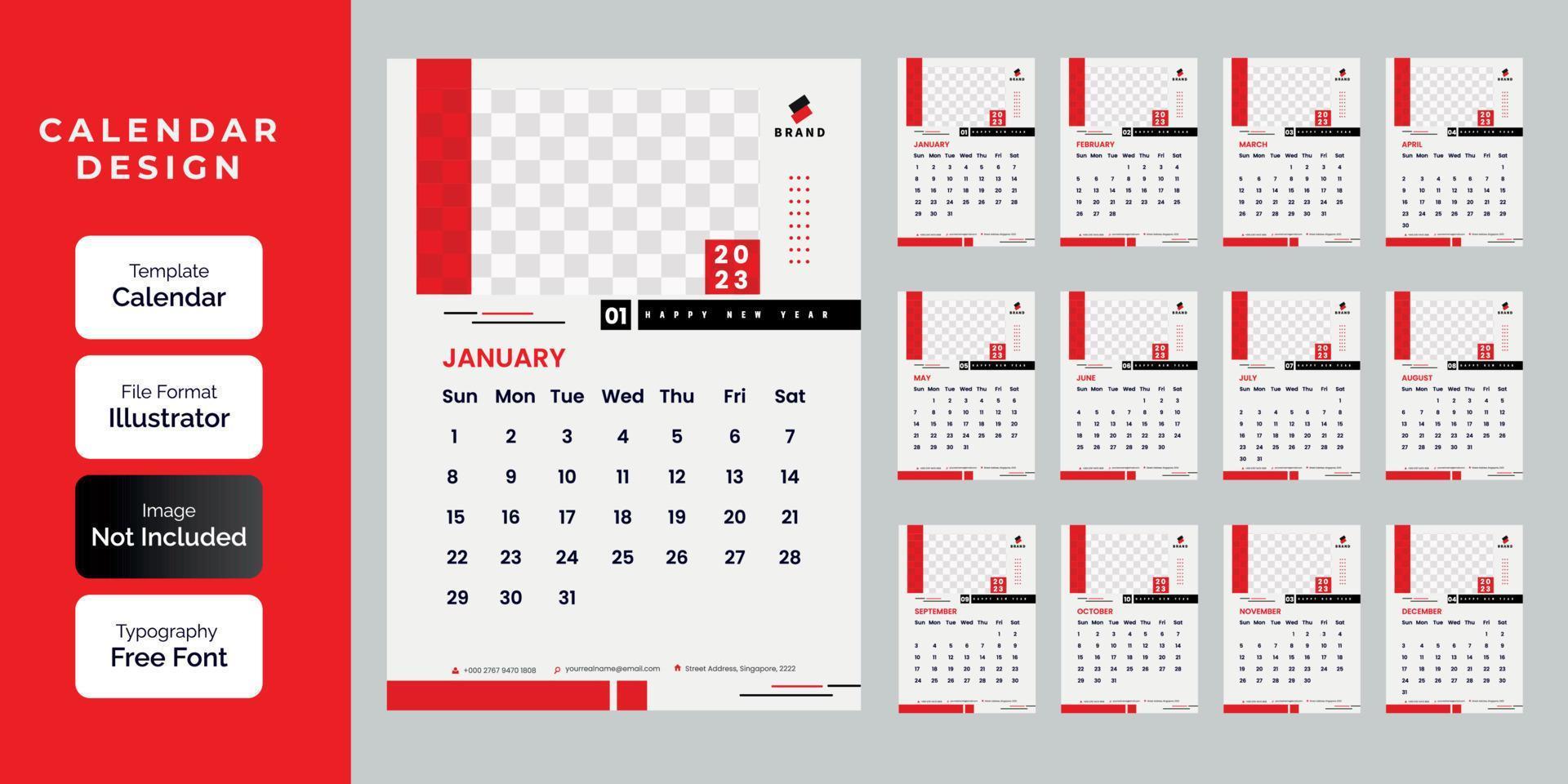 feliz año nuevo diseño de calendario 2023 vector
