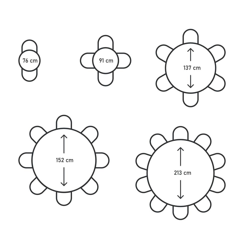 mesas circulares con diferentes tamaños. muebles, plano de asientos en restaurante o vista superior de la casa. esquema, anteproyecto, plano arquitectónico. Ilustración vectorial sobre fondo blanco vector