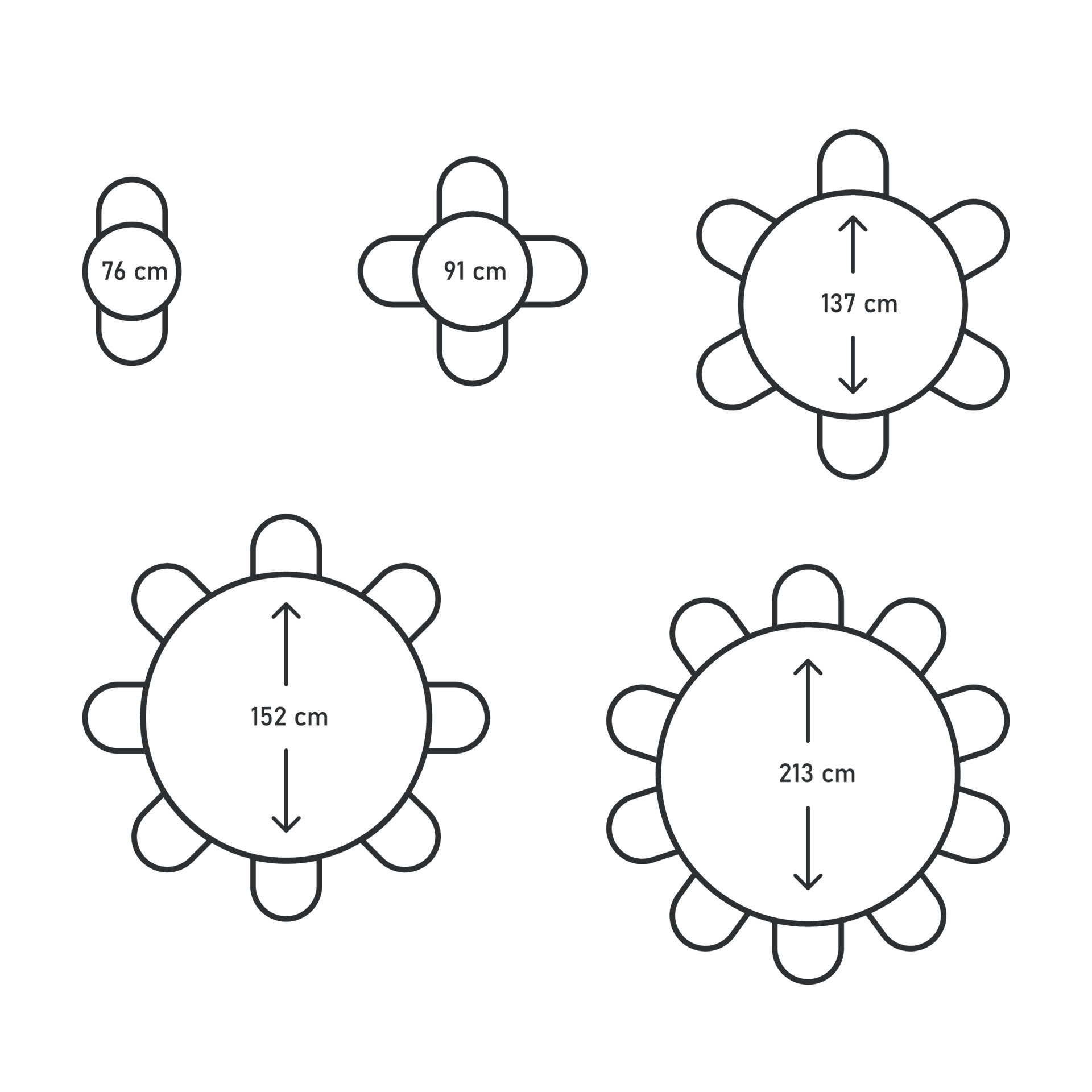 Circle tables with different size. Furniture, plan of seats in
