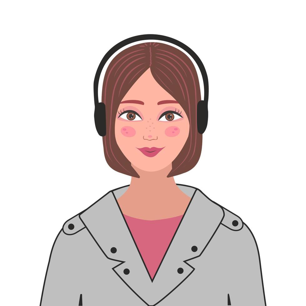 Girl listening to a podcast. Illustration for printing, backgrounds, covers and packaging. Image can be used for greeting cards, posters, stickers and textile. Isolated on white background. vector