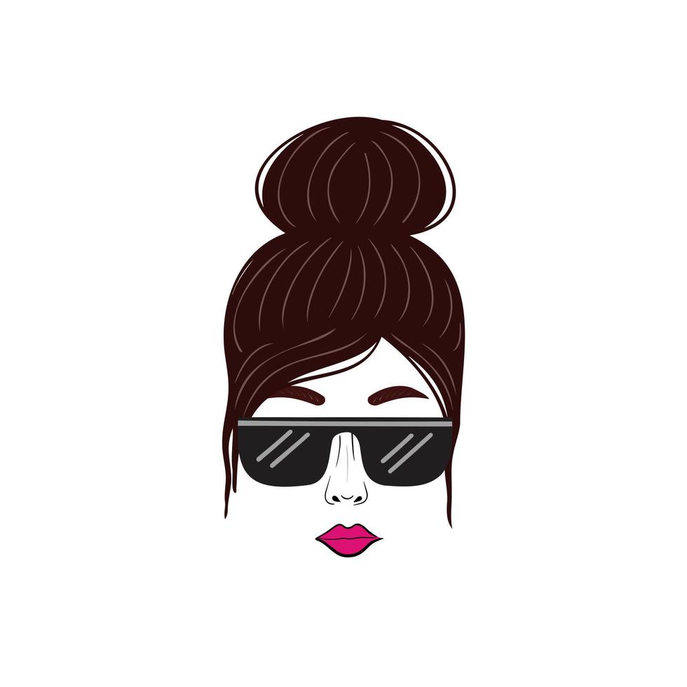 Girl with sunglasses. Female hair bun. Illustration for backgrounds, covers and packaging. Image can be used for greeting cards, posters, stickers and textile. Isolated on white background. vector