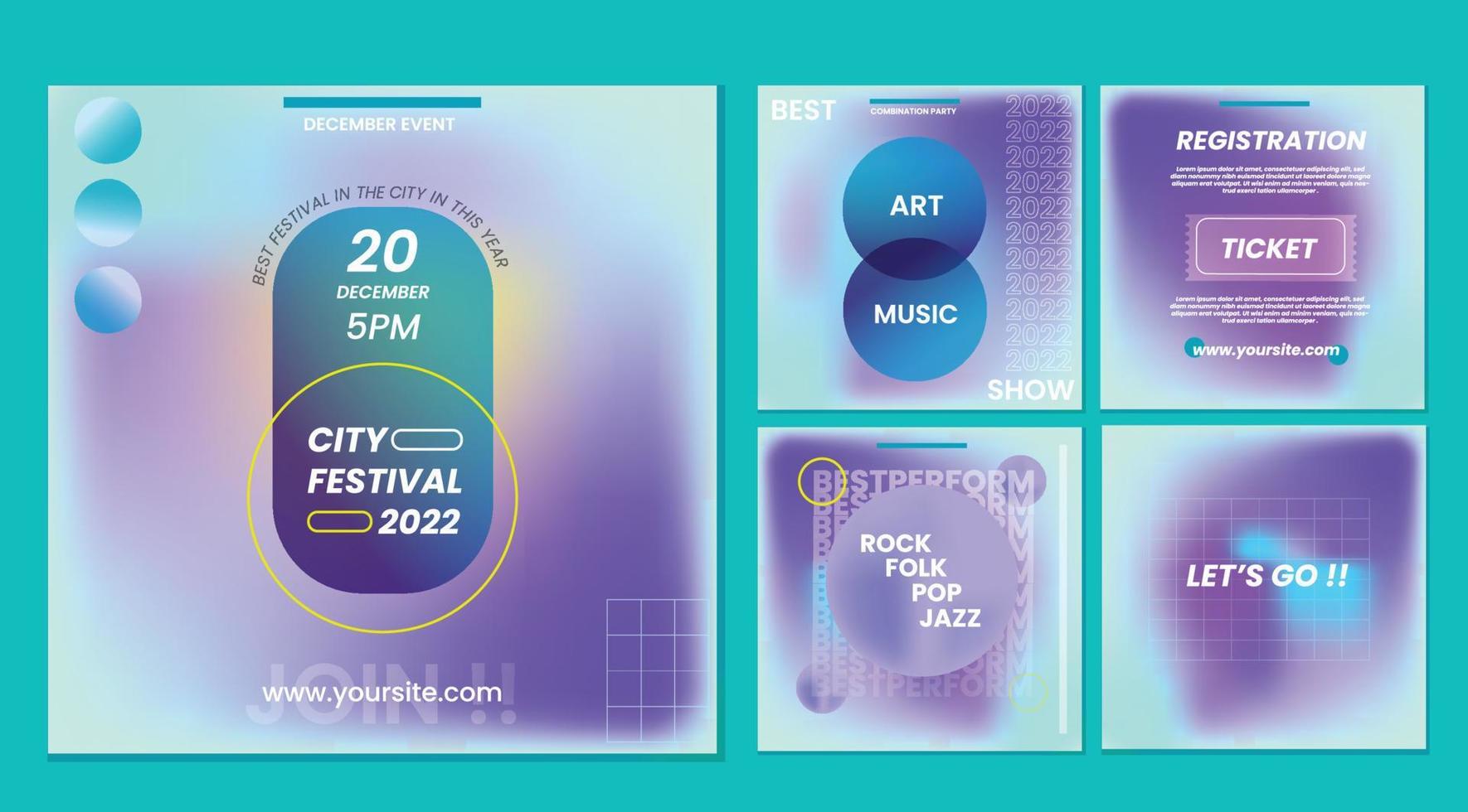 gradient social media pack square feed with beautiful purple and blue pack colors, vector event feed posters and content templates that can be edited professionally gradient can also be used in party