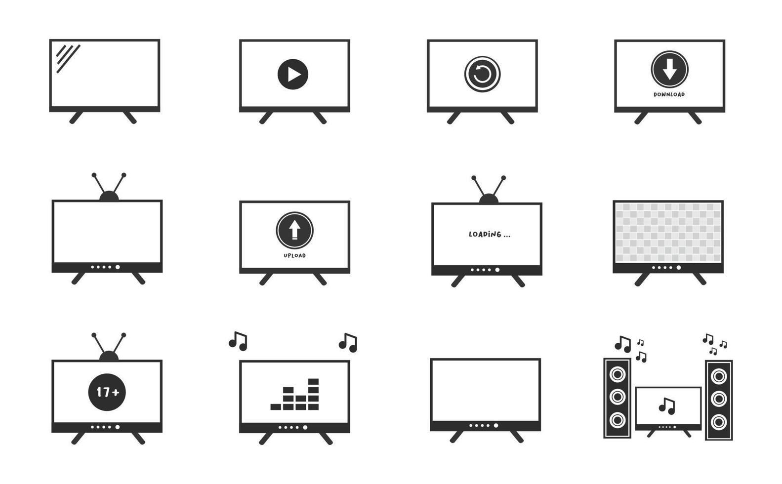 tv lcd monitor vector black flat illustration pack colección negro con formas simples y características para los activos de su diseño