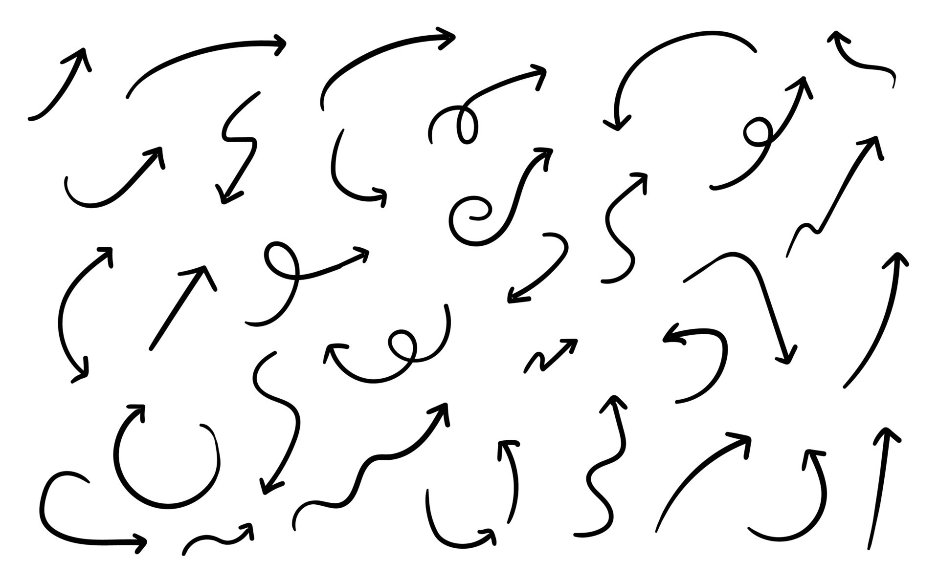 Hand drawn cursor arrow set collection pack natural scratch line for