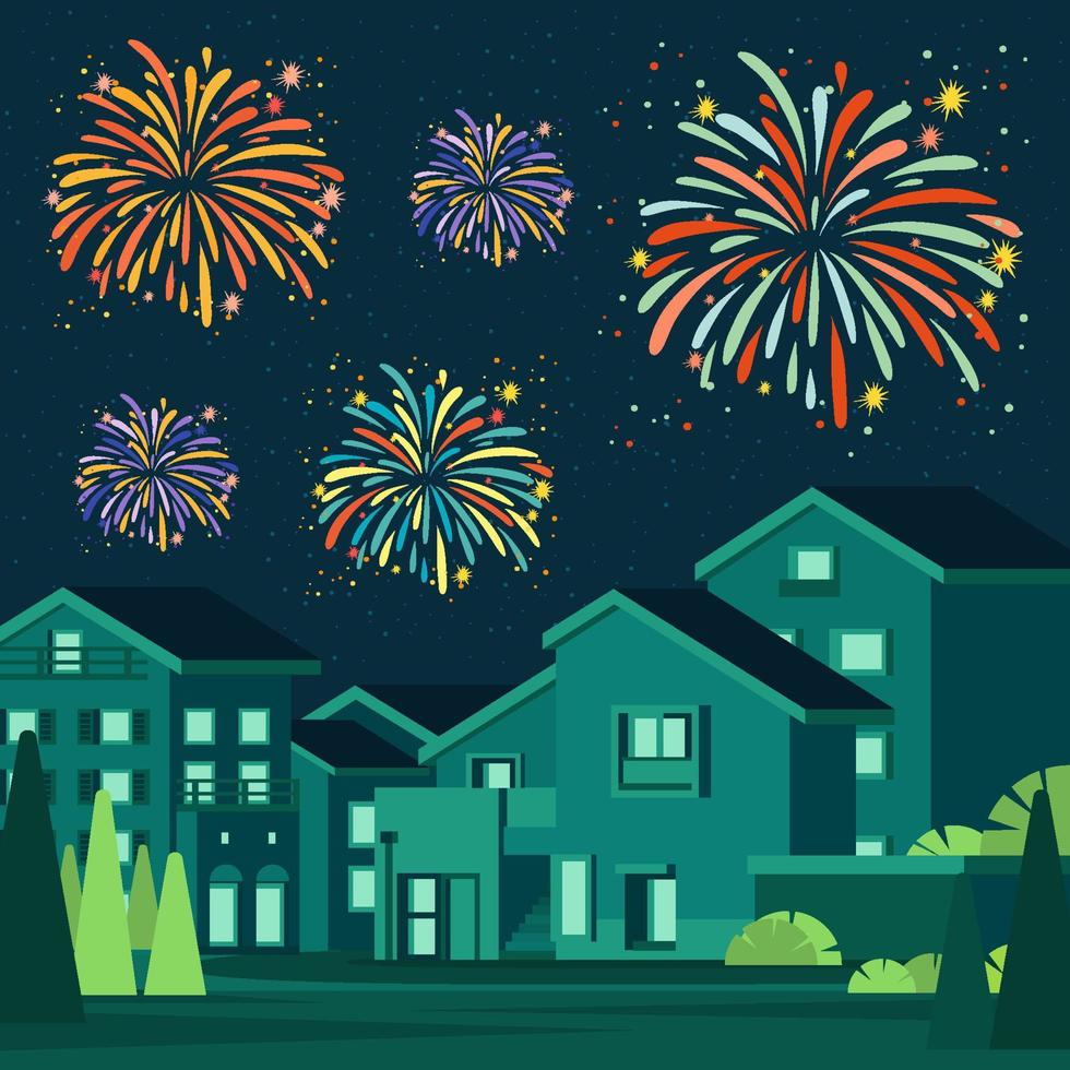 baile de fuegos artificiales en el concepto de víspera de año nuevo vector