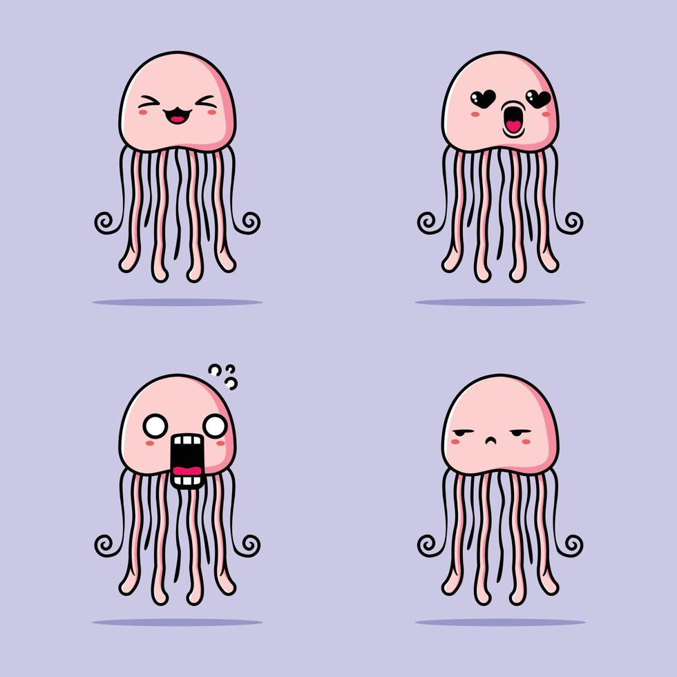 vector illustration of cute pink jellyfish emoji