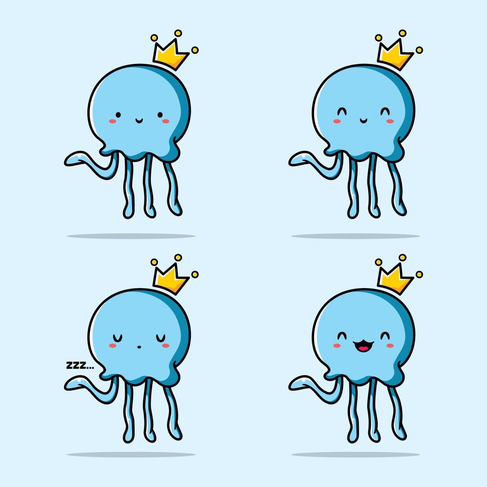 vector illustration of cute blue jellyfish emoji