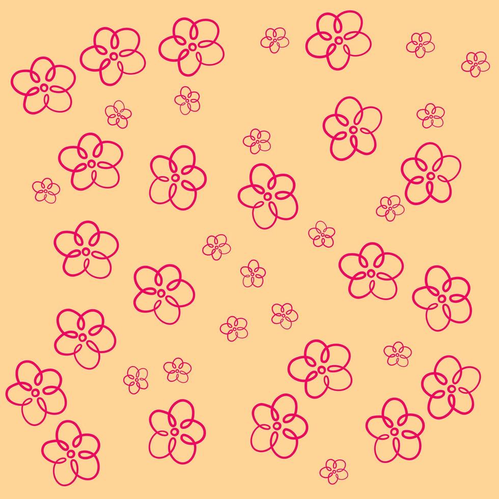 Pink outline cute flowers. Beige background. Fully editable. Perfect for any customization. vector