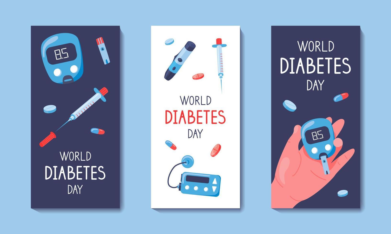 World diabetes day vertical banner template. Hand drawn vector illustration for awareness about mellitus.