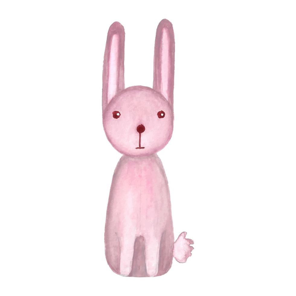Watercolor cute cartoon hare. Hand drawn vector illustration of forest animal isolated on white background. Element for childish design.