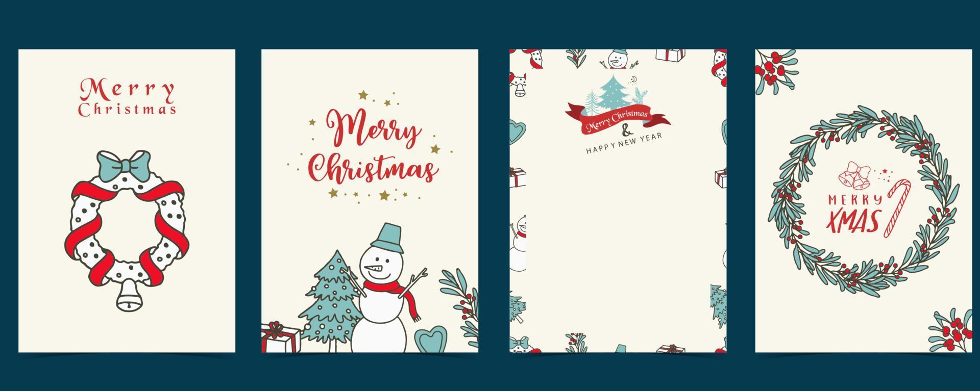 Collection of Christmas background set with tree,snowman,flower,leaves vector