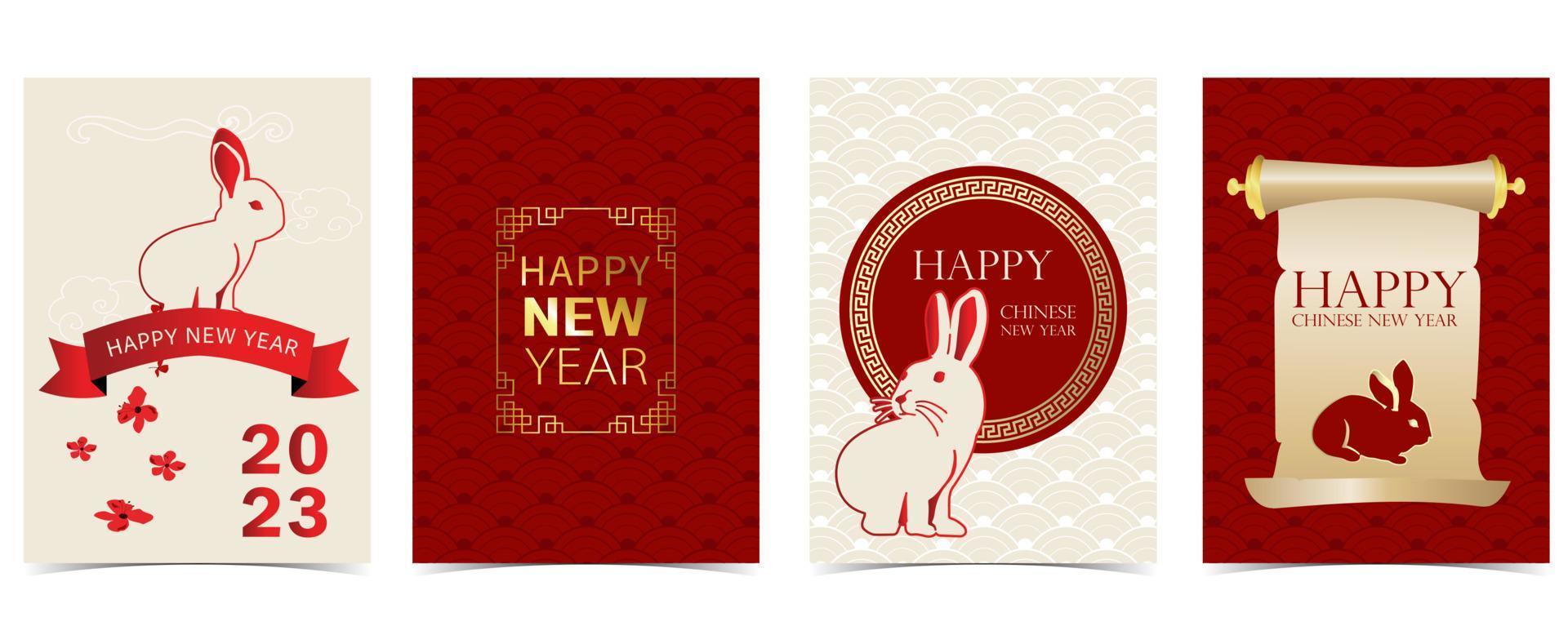 Gold red Chinese New Year card with rabbit,flower,lunar vector