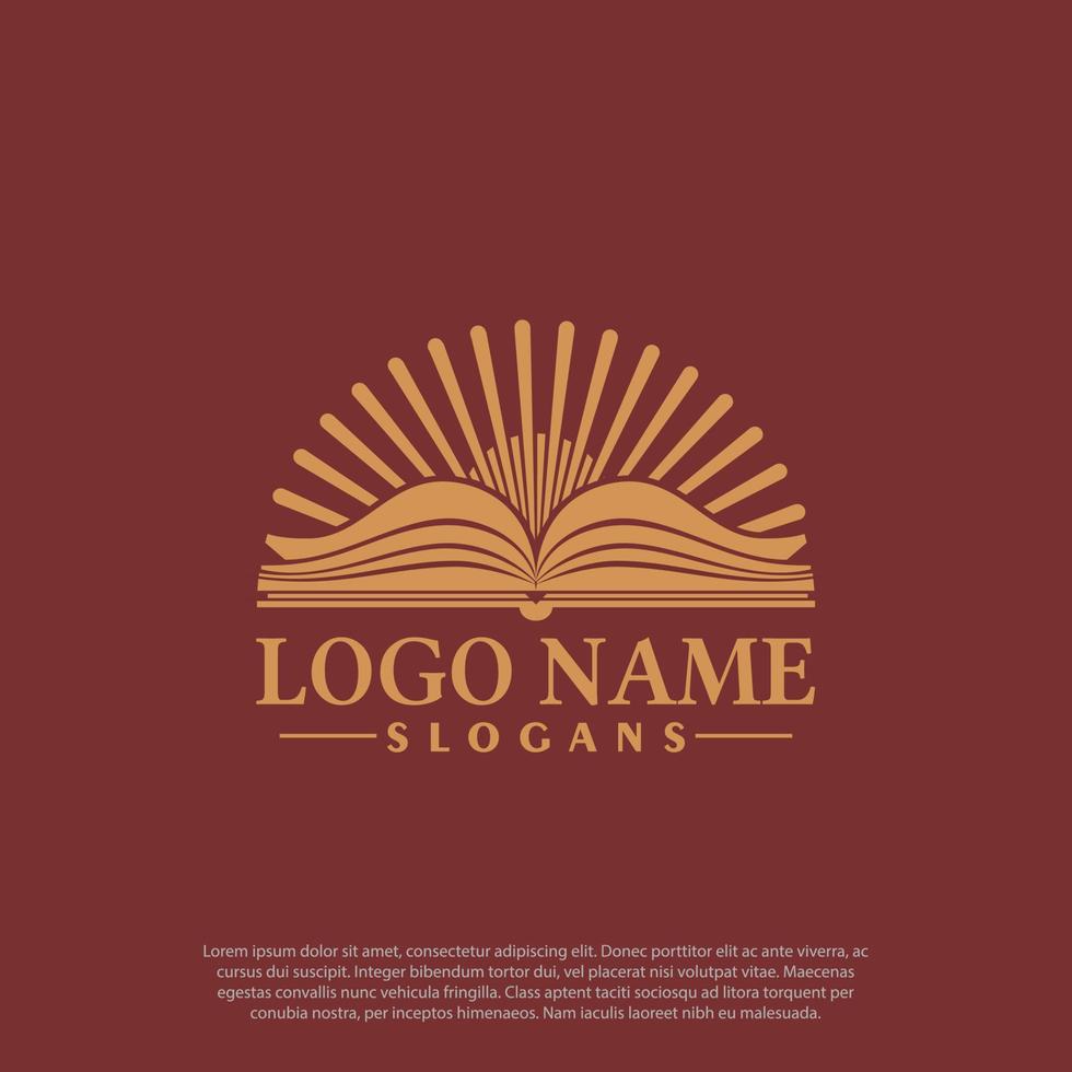 libro y logotipo de rayos solares concepto vintage para imprenta o escuela, etc. vector