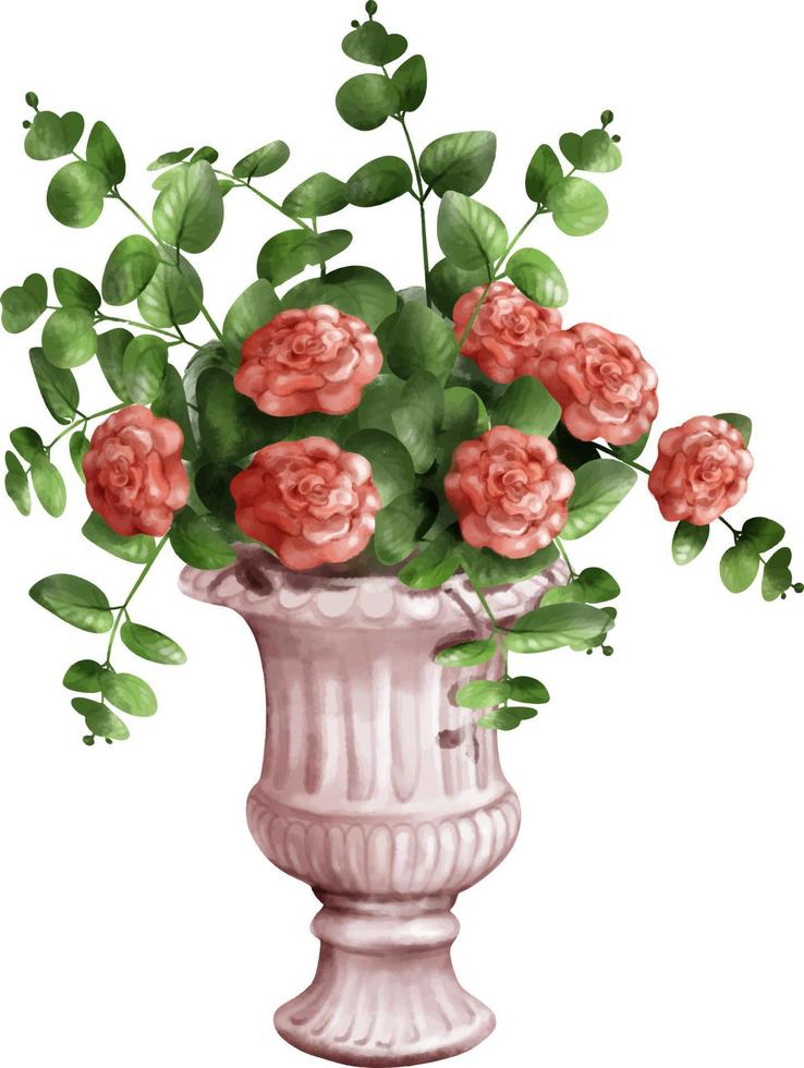 Vintage vase with flowers vector