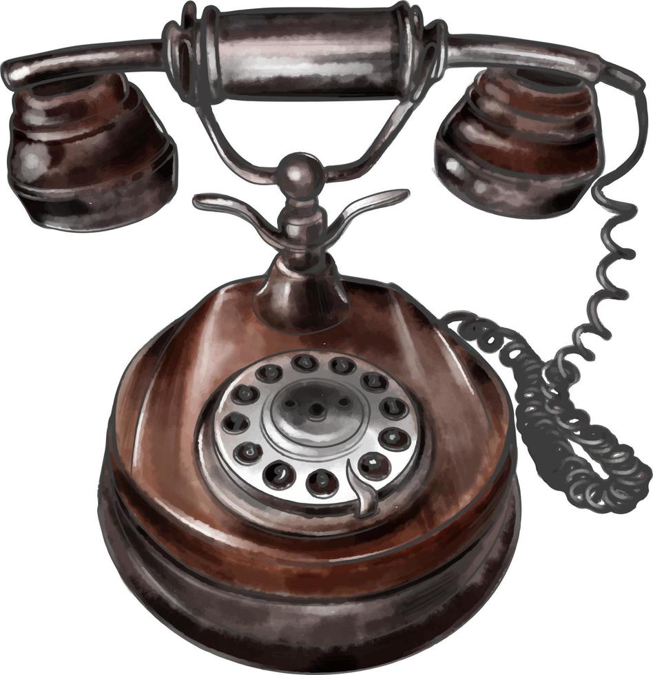 Vintage phone. Hand drawn color vector. For vintage scrapbooking and illustrations. Transparent background. vector