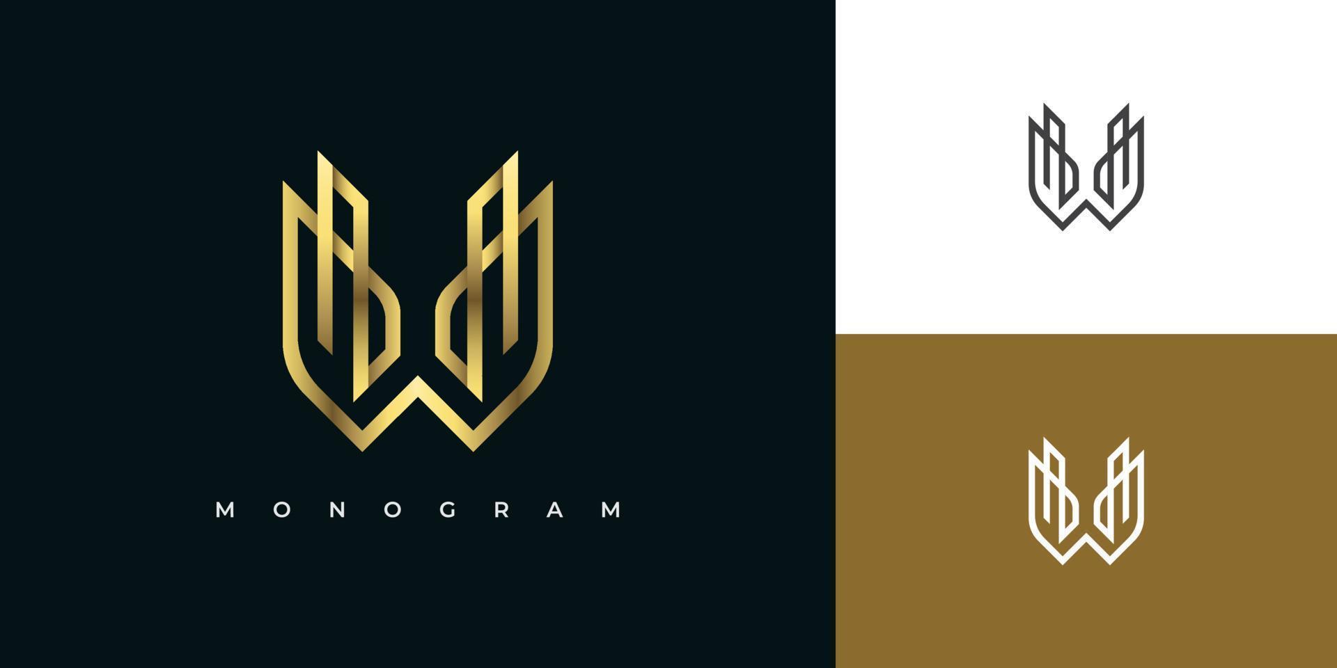 diseño de logotipo de monograma de letra w de oro abstracto con estilo de línea para identidad empresarial corporativa vector