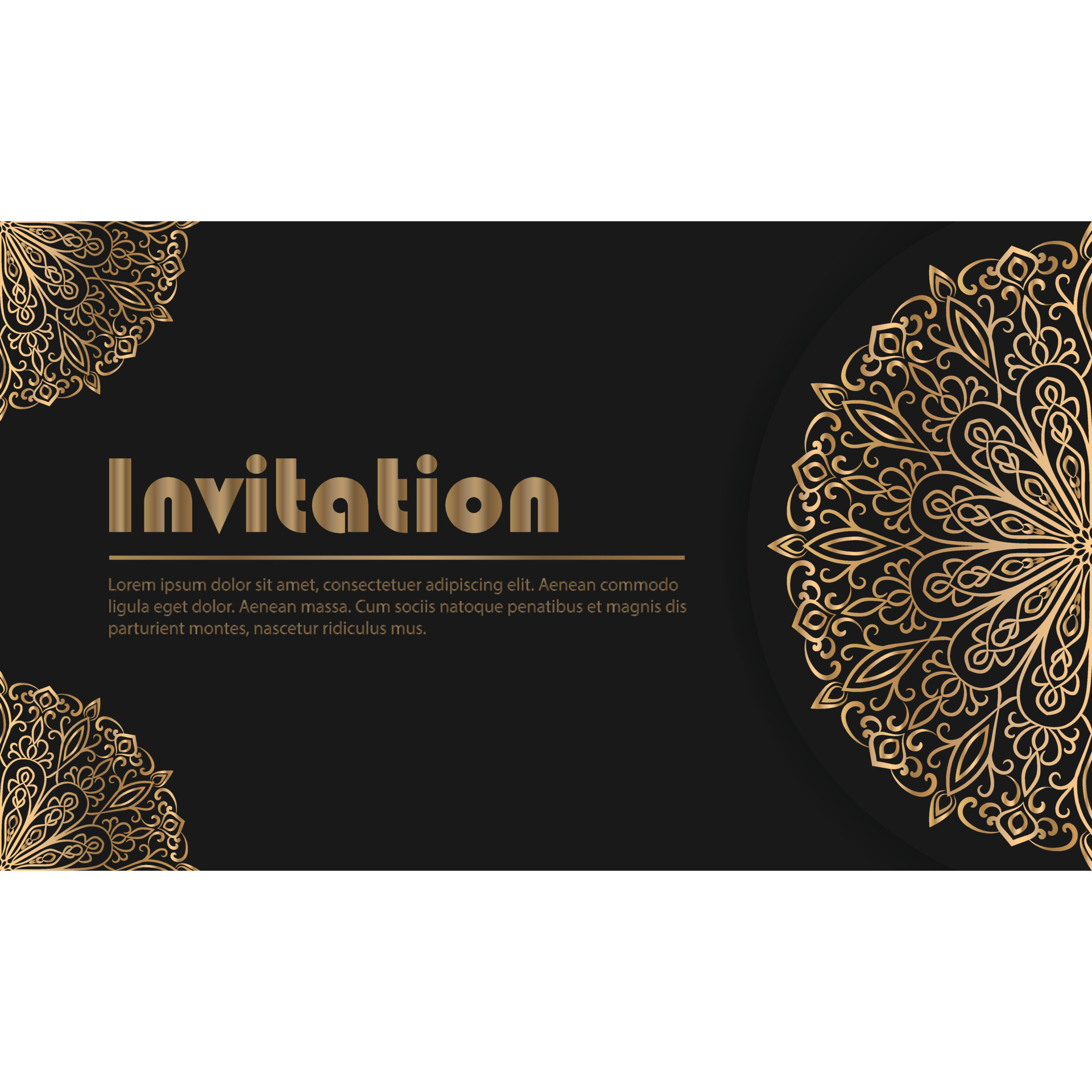 Luxury golden Mandala invitation with black background. 13437038 Vector