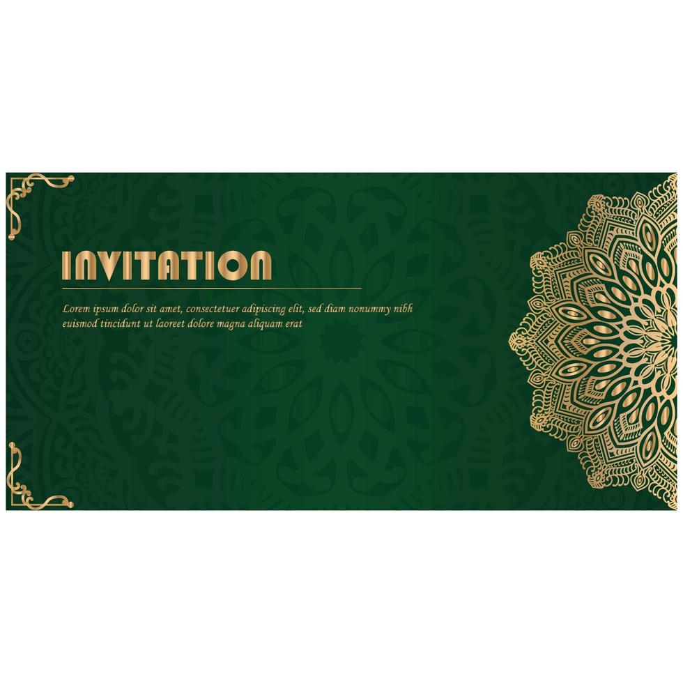 Luxury golden mandala and green background invitation. vector