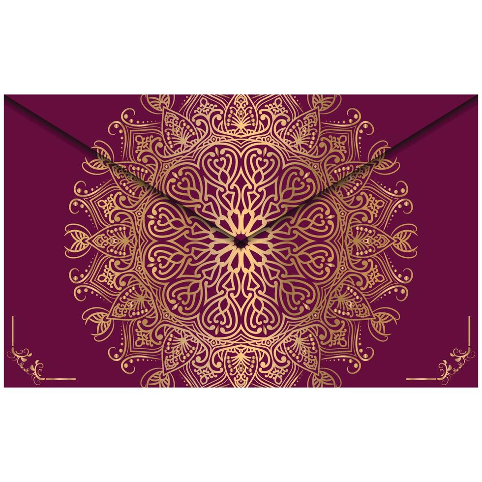 Golden color mandala and dark pink colour background invitation. vector