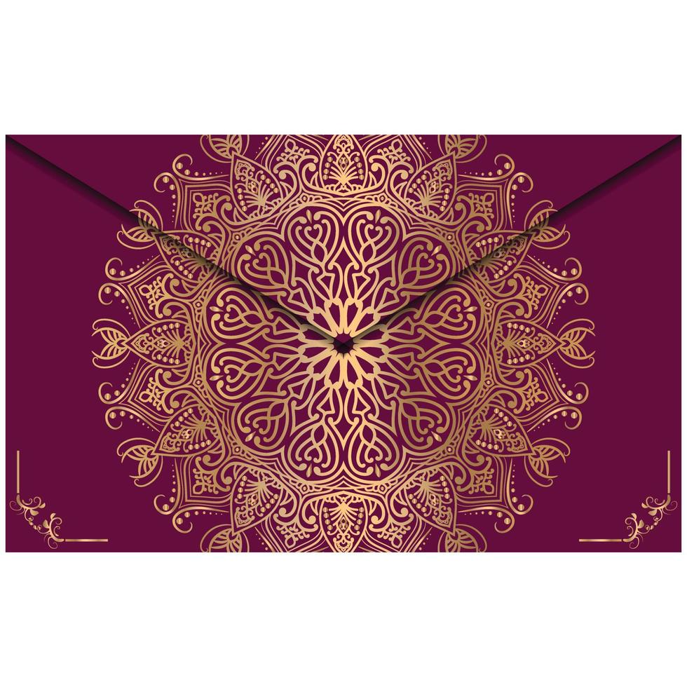 mandala de color dorado e invitación de fondo de color rosa oscuro. vector