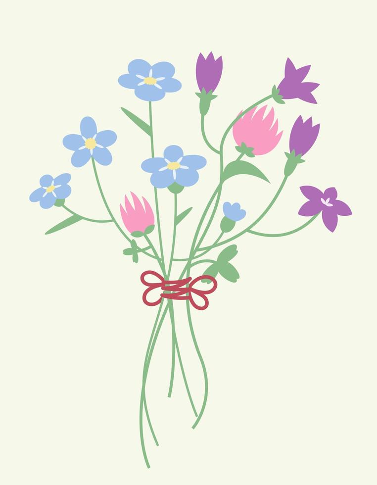 ramo con diferentes flores silvestres. hermosas flores en estilo plano. vector