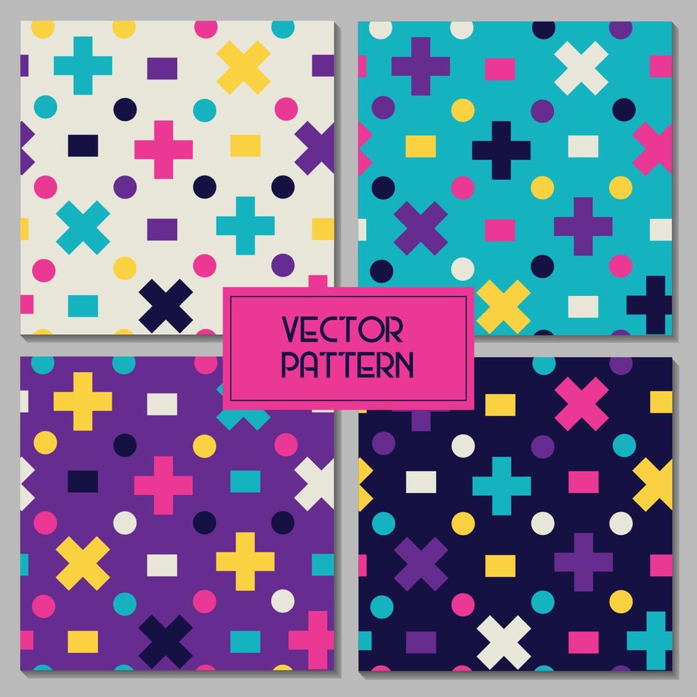 Geometric cross square circle shapes seamless repeat vector colorful pattern