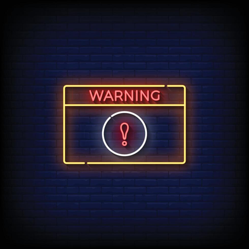 Neon Sign warning with brick wall background vector